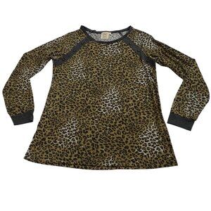 Grace and Emma Leopard Animal Print Women Long Sleeve Shirt Size S Knit Top